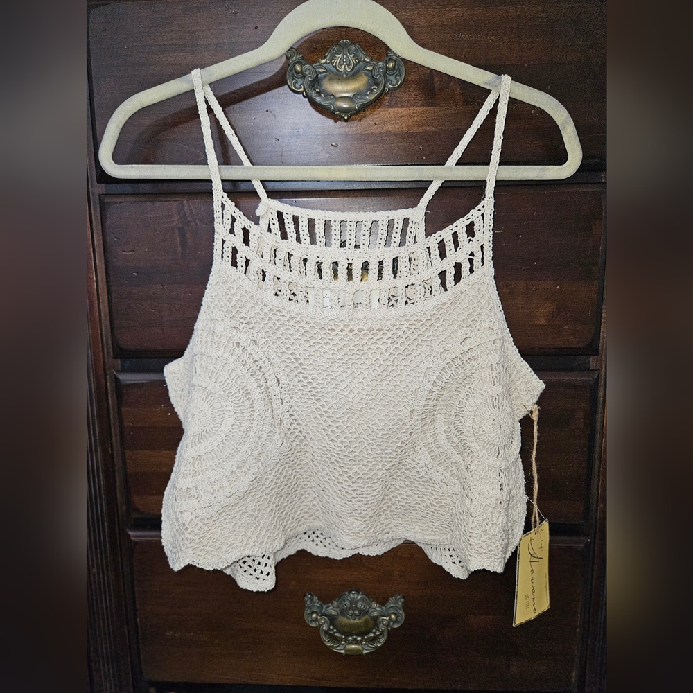 Vintage Havana Cream Crochet Cutout Camisole